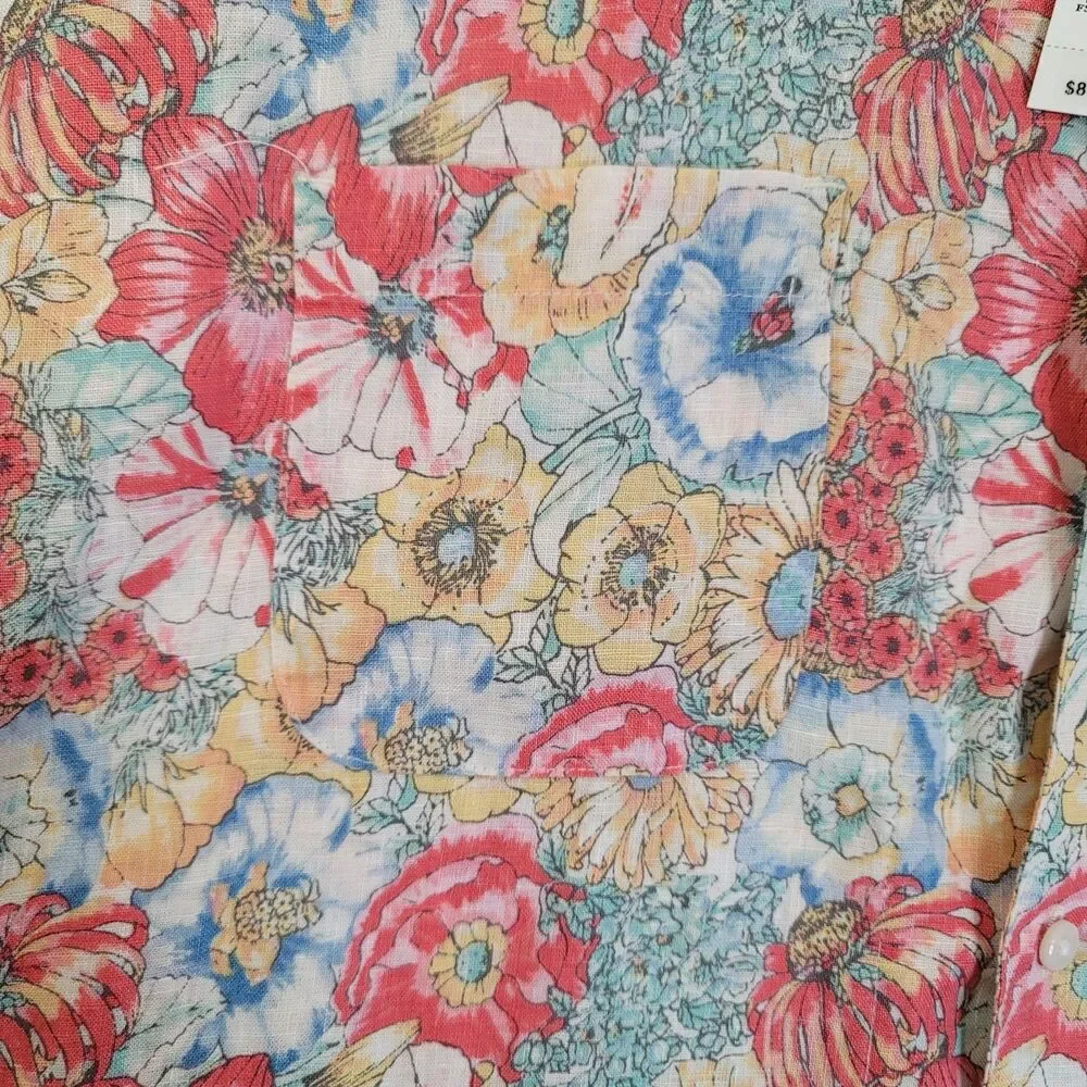 J.Crew Men's XL 100% Linen Floral Camp Shirt NWT Multicolor Button Front Summer